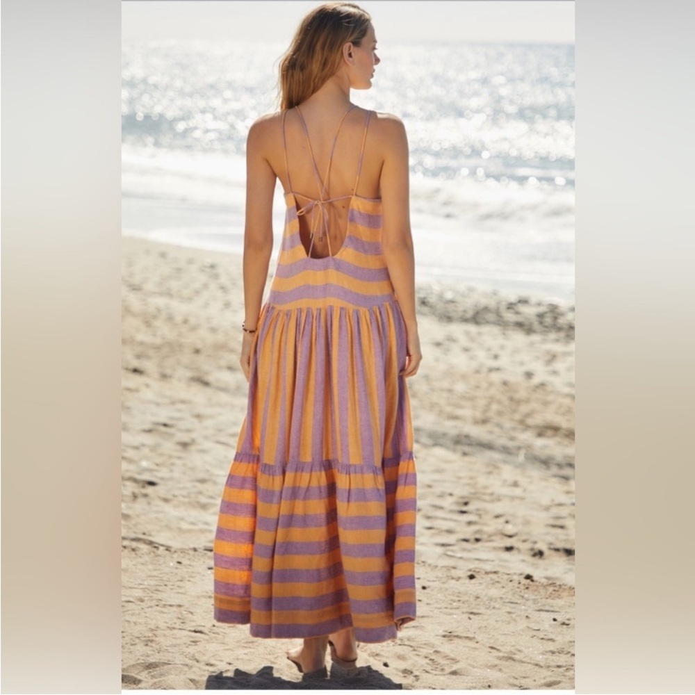 Anthropologie Striped Purple
and Orange Maxi‎ Dress size Large New Without Tag - Picture 2 of 7